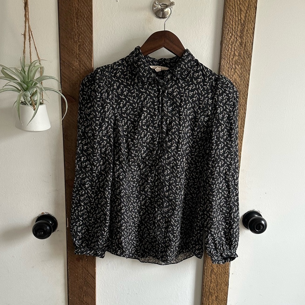 Rebecca Taylor Women’s 100% Silk Button Down Leaves Print Blouse Size 4